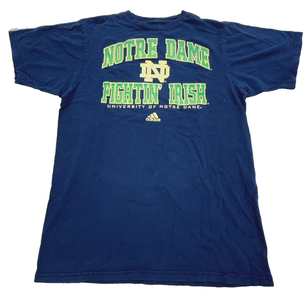Notre Dame Fighting Irish Shirt Men Medium Blue Green Tee Spell Out Logo Adidas